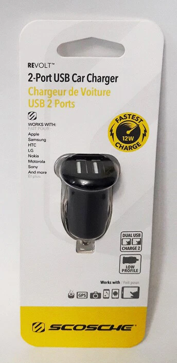 Scosche REVOLT 2 Port Dual USB BLACK Car Charger 5v, 12W Output USBC242M - Image 1 of 1