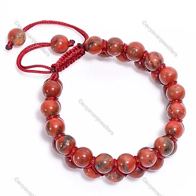 Pulsera ajustable con cuentas de piedras preciosas de jaspe rojo de plata de ley 925 regalo para ella Foto 1 de 4