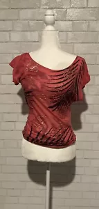 Express XS Rose Red Palm Leaf Top Blouse - Picture 1 of 1