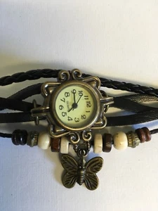 Ladies Fashion Butterfly Bracelet Leather Quartz Wrist Watch Reloj De Pulsera - Bild 1 von 9