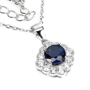 Summer 925 Silver Necklace Round Blue Sapphire Diffused 6mm Gemstone 1 - Picture 1 of 9