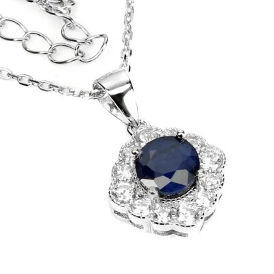 Summer 925 Silver Necklace Round Blue Sapphire Diffused 6mm Gemstone 1 - Image 1 of 4