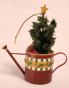Vintage Deb Strain Raz Imports Christmas Tree Watering Can Figurine - Picture 1 of 5