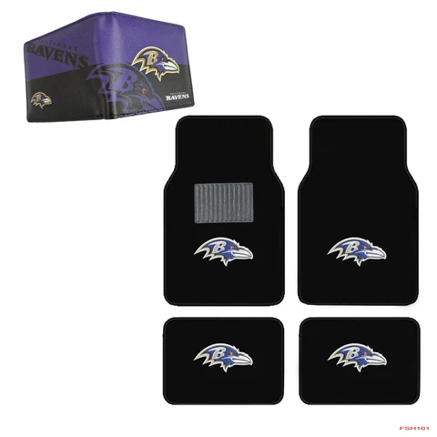 NFL Baltimore Ravens Car Truck Carpet Floor Mats & Synthetic Leather Wallet Set Cover