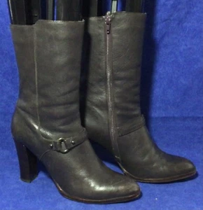 Dark Brown Leather BANANA REPUBLIC Mid-Calf Heel Boots Sz 10 M - Picture 1 of 4