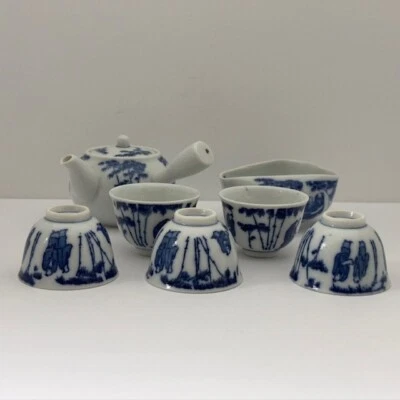 Juego de tetera japonesa Sencha tazón Kyusu Yusamashi porcelana azul y blanca Foto 1 de 4