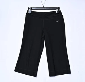 Vintage Nike Wide Leg Fit Dry Yoga Athletic Gym Black Capri Pants Women's Sz M - Picture 1 of 7