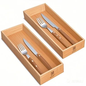 Bamboo Drawer Organizer, Utensil Organizer for Kitchen, Bamboo Storage Box Wo... - Picture 1 of 7