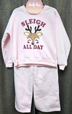 Conjunto de sudadera y pantalón Lucky You Girls "Sleigh All Day" rosa navideño talla L (12) Foto 1 de 4