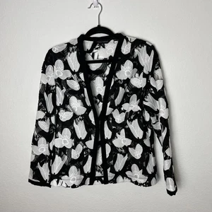 Ming Wang Jacket Womens XS Black White Lace Floral Embroidered Sheer Long Sleeve - Picture 1 of 8