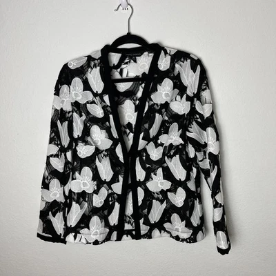 Ming Wang Jacket Womens XS Black White Lace Floral Embroidered Sheer Long Sleeve - Image 1 of 4