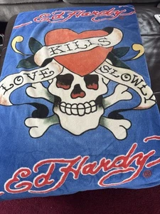 Vtg ED Hardy Skull Love Kills Slowly Giant Beach Towel Extra Large 53x26 - Picture 1 of 1