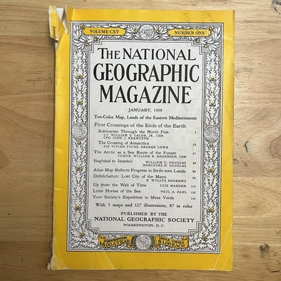 Vintage National Geographic January 1959 North Pole Antarctica Istanbul Sea Hors Foto 1 de 4