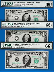1985 $10 Federal Reserve note CHICAGO PMG 66 ** PRICE FOR ONE NOTE ** - Picture 1 of 4