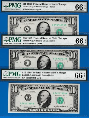 1985   $10  Federal Reserve note CHICAGO  PMG 66 ** PRICE FOR ONE NOTE ** - Image 1 of 4