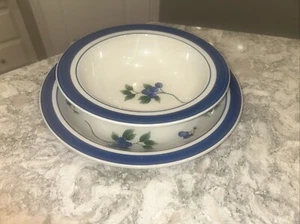 LL Bean Blueberry Stoneware Pasta & Veg Serving Bowls 12" & 9.25 “ Bowl XLNT - Picture 1 of 5