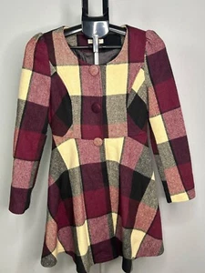 Ryu Coat Women's size Small Trench Wool Blend Lined Button Fit Flare Flannel - Picture 1 of 11