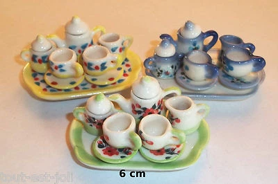 service à thé, café, miniature maison de poupée, 1/12 porcelaine peint à la main - Immagine 1 di 2