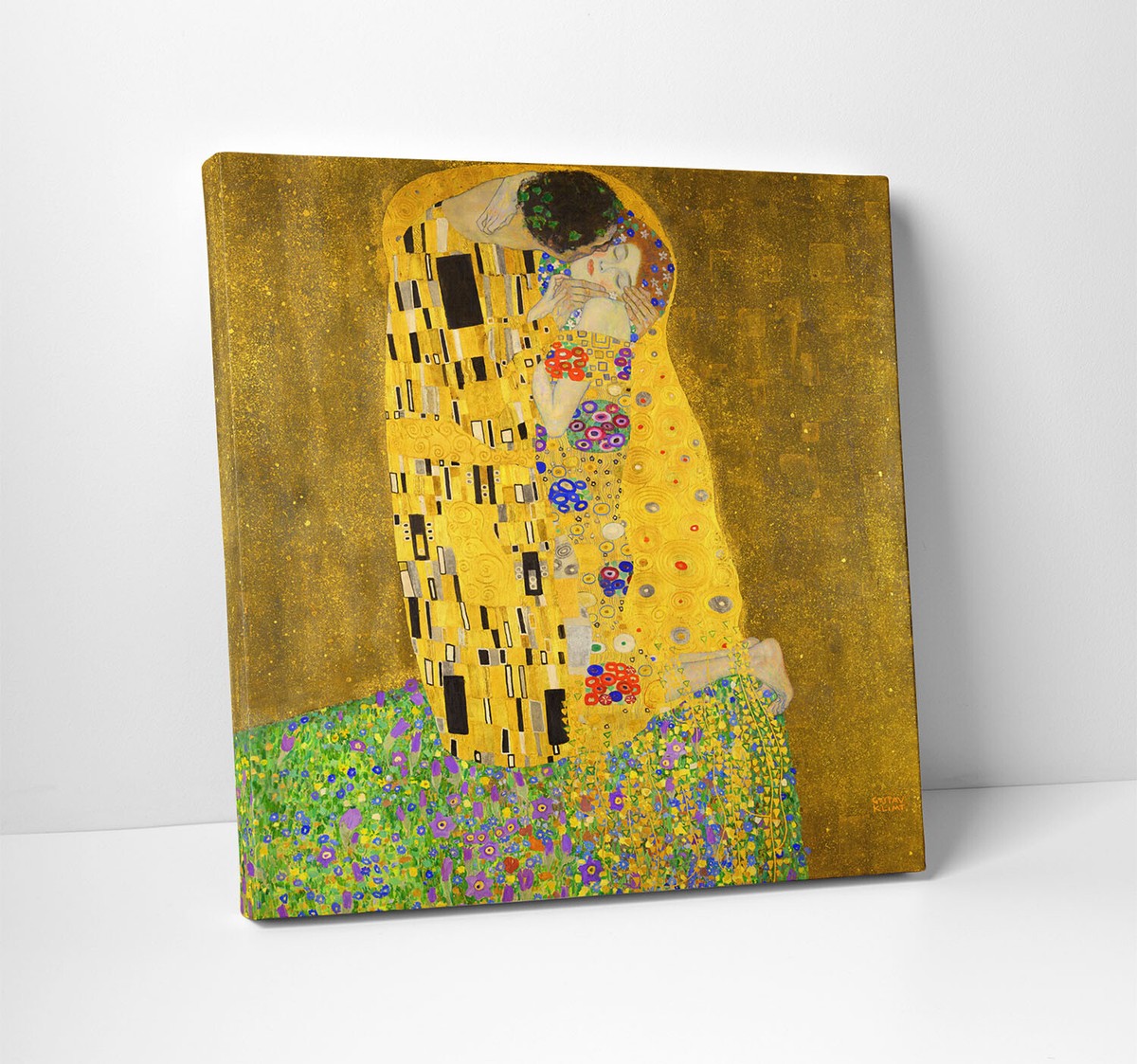 Quadro Klimt 'Il Bacio' 60x30 Cm Su Tela - Stampa Verticale Per Soggiorno, Camera, Made In Italy - Foto 4