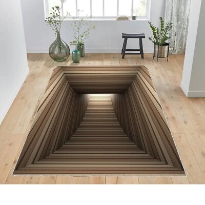 Wood Tunnel Optical illusion Rug, Optical illusion Vortex Rug, 3D Vortex Rug, - Image 1 of 4