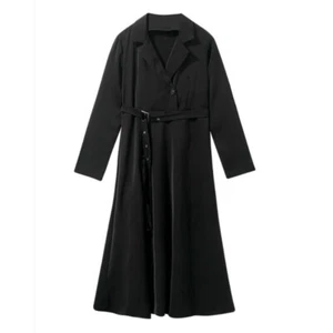 Lady Girl Midi Side Split Dress Long Sleeve Punk Gothic V-neck Suit Black Casual - Picture 1 of 10