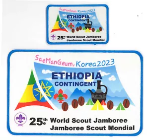 Juego de parches contingentes y parches traseros 2023 World Scout Jamboree ETHIOPIA SCOUTS ~ RARO - Imagen 1 de 2