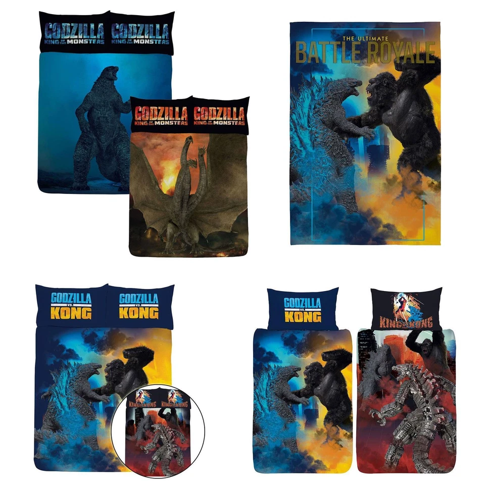 Godzilla Biancheria da Letto Reversibile | Coperta in Pile - Set Copripiumino Singolo Matrimoniale