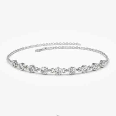 1ct Bezel Bracelet Chain White Gold Diamond Test Pass Lab-Created VVS1/D 21.5cm - Image 1 of 3