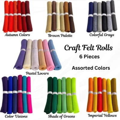 FabricLA Craft Acrylic Felt Rolls 6 Pieces 12" X 18" Soft Felt Material Assorted - Image 1 of 4