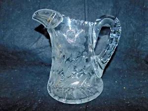ANTIQUE AMERICAN BRILLIANT CUT GLASS SQUAT PITCHER deep cut daisies - Picture 1 of 5