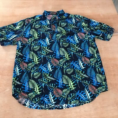 Cubavera 100% 人造丝衬衫男式 L 蓝色花卉热带口袋短袖 — 第 1/4 张图片