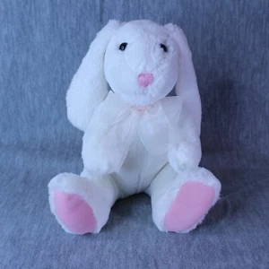 BUNNY RABBIT WHITE 10" SITTING PLUSH STUFFED SOFT FLOPPY EARS Commonwealth - Picture 1 of 8