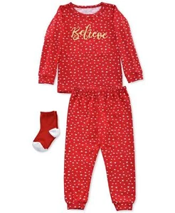Max & Olivia Baby & Toddler Girls 3-Pc. Believe Pajamas & Socks Set - Picture 1 of 6