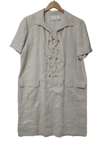 Sz 2.5 Chico's Shirt Dress 100% Linen Beige Lagenlook Minimalist Resort L 14 - Picture 1 of 14