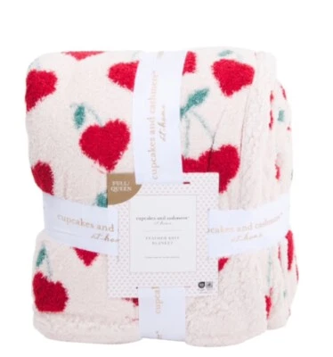 CUPCAKES & CASHMERE Sherpa Reverse Red Cherry Heart Blanket FULL/QUEEN 90x90 NEW - Image 1 of 3