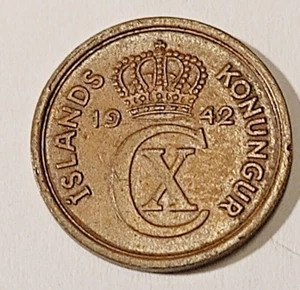 Iceland  * 1  Eyrir * bronze *  1942   *   Condition  1+ /VF * - Picture 1 of 2