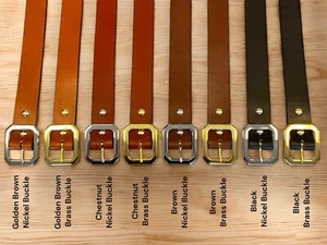 Cinturón de piel de grano completo artesanal, elige entre 4 colores y 2 colores de hebilla - Imagen 1 de 6