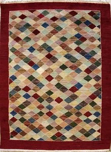 Alfombra de área multicolor Rugstc 4x6 Senneh Gabbeh, tinte vegetal, anudada a mano, lana - Imagen 1 de 5