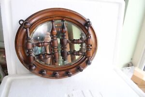 Walnut Victorian Bevel Edge Oval Wall Mirror with Arms