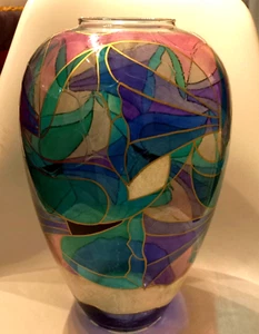 Grand vase cristal multicolore, effet vitrail, signé CM - Imagen 1 de 8