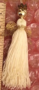 Vintage Christmas Tree Ornament Angel Silky Tassel Golden Crown Filigree Wings - Picture 1 of 3