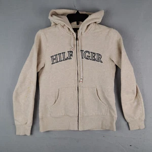 Tommy Hilfiger Hoodie Womens Small Tan Zip Up Sweatshirt Embroidered Logo - Picture 1 of 14
