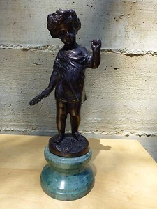 Vintage / antique bronze angel figurine on stone stand 11" tall - Picture 1 of 8