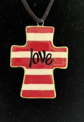 Collar Cruz Cerámica Pintado a Mano Carla Grogan AMOR Rayas Rojas/Blancas ¡OFERTA! Foto 1 de 4