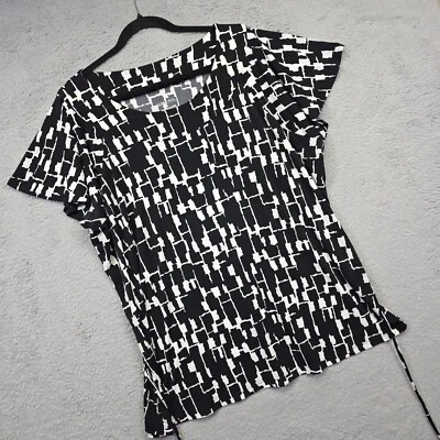 Blusa Merona Top Mujer Plus 2X Negra Abstracta Corbata Camisa Boho Carrera Oficina Foto 1 de 4