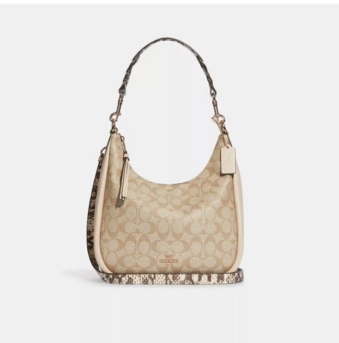 Borsa Coach Jules Hobo tracolla Pebble & Snake firma kaki chiaro avorio C9191
