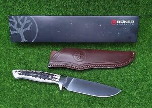 Boker Arbolito Hunter Stag Handle 4.72" Fixed Blade Knife w/ Sheath - 02BA351H