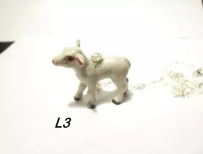 Baby lamb Porcelain necklace Miniature Figurine ceramic necklace - Image 1 of 4