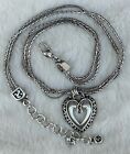 Brighton Heart Pendant Necklace Silver-tone Triple Herringbone Chain 16-17.5"