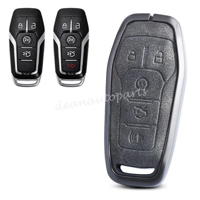 For Ford Lincoln Metal Leather Car Key Case Cover  Shell Accessories 4 5 Buttons - Image 1 of 4